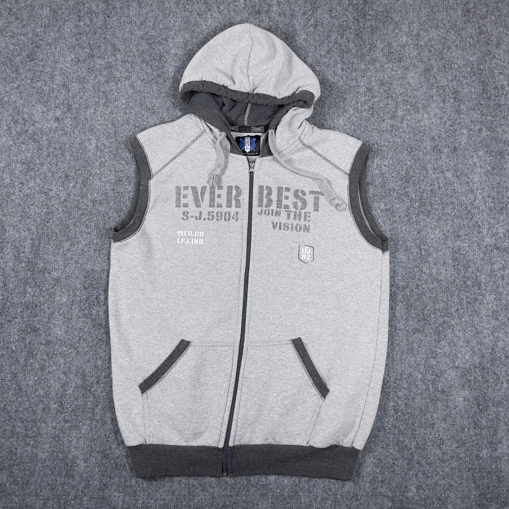 EverBest Sleeveless Hoodie Vest Mens XXL Gray Full Zip Graphic